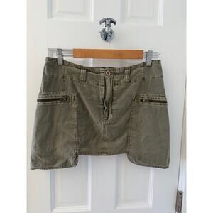 Free People Nevada Khaki Cargo Mini Skirt Size 4 Cotton Linen Blend Pockets